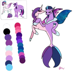 Size: 2048x2048 | Tagged: safe, artist:rmv-art, derpibooru import, queen novo, twilight sparkle, twilight sparkle (alicorn), alicorn, pony, seapony (g4), my little pony: the movie, conjoined, conjoined twins, image, magical lesbian spawn, offspring, parent:queen novo, parent:twilight sparkle, png
