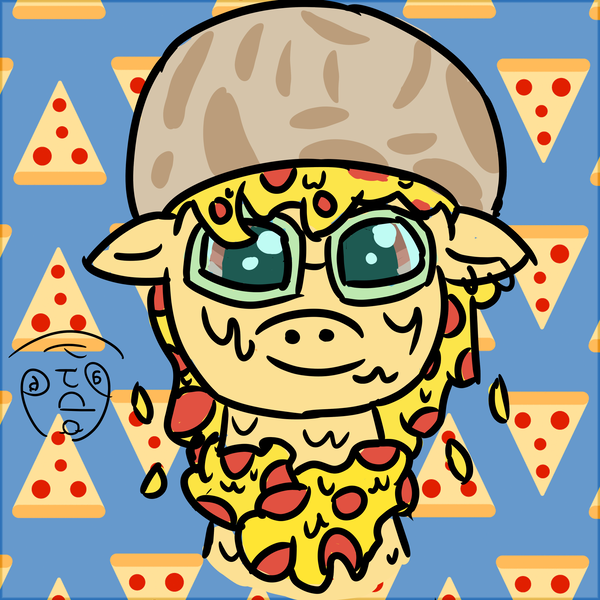 Size: 2000x2000 | Tagged: safe, artist:papacruda09, derpibooru import, oc, ponified, unofficial characters only, earth pony, food pony, original species, pizza pony, pony, background, earth pony oc, food, glasses, hat, image, melted, mushroom, mushroom hat, pizza, png