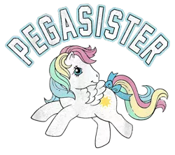 Size: 900x800 | Tagged: safe, derpibooru import, official, starshine, pegasus, pony, design, female, g1, image, mare, merchandise, pegasister, png, shirt design, simple background, solo, text, transparent background