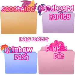 Size: 600x600 | Tagged: safe, artist:askpinkiepieandfriends, derpibooru import, pinkie pie, rainbow dash, rarity, scootaloo, earth pony, pegasus, pony, unicorn, female, folder, image, mare, png, simple background, white background