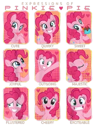 Size: 800x1050 | Tagged: safe, derpibooru import, official, pinkie pie, earth pony, pony, cherry, cute, design, excited, expressions, female, flustered, food, g4, happy, heart, ice cream, image, majestic, mare, merchandise, png, self ponidox, shirt design, simple background, text, transparent background