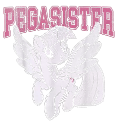 Size: 900x950 | Tagged: safe, derpibooru import, official, twilight sparkle, twilight sparkle (alicorn), alicorn, pony, design, female, g4, image, mare, merchandise, pegasister, png, shirt design, simple background, solo, text, transparent background