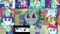 Size: 1280x721 | Tagged: safe, derpibooru import, edit, edited screencap, editor:quoterific, screencap, rainbow dash, a photo booth story, eqg summertime shorts, equestria girls, equestria girls (movie), equestria girls series, forgotten friendship, friendship games, friendship through the ages, i'm on a yacht, leaping off the page, pinkie on the one, rainbow rocks, rollercoaster of friendship, sic skateboard, spring breakdown, wake up!, spoiler:eqg series (season 2), better than ever, close-up, clothes, cute, cutie mark, cutie mark on clothes, dashabetes, eyes closed, fall formal outfits, female, grin, helmet, image, open mouth, png, ponied up, sleeveless, smiling, solo, stop the ride, wake up!: rainbow dash