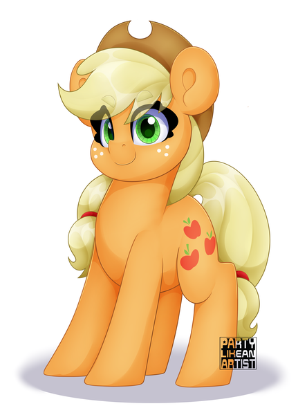 Size: 2962x4000 | Tagged: safe, artist:partylikeanartist, derpibooru import, applejack, earth pony, pony, absurd resolution, applebetes, applejack's hat, cowboy hat, cute, freckles, hat, image, looking at you, obtrusive watermark, png, ponytail, simple background, solo, watermark, white background