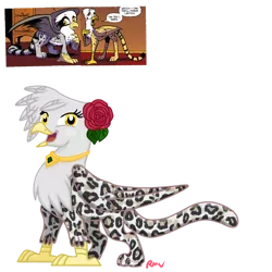 Size: 1024x1024 | Tagged: safe, artist:rmv-art, derpibooru import, glenda, lord goldstone, oc, oc:gloria goldstone, gryphon, female, flower, gold, image, jewelry, offspring, open mouth, parent:glenda, parent:lord goldstone, png, rose, simple background, transparent background, tsavorite