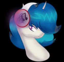 Size: 1028x1000 | Tagged: safe, artist:aonairfaol, derpibooru import, oc, unofficial characters only, pony, unicorn, black background, bust, headphones, horn, image, png, simple background, solo, unicorn oc