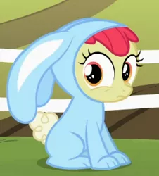 Size: 277x307 | Tagged: safe, derpibooru import, screencap, apple bloom, family appreciation day, animal costume, bunny bloom, bunny costume, clothes, costume, cropped, image, png, solo