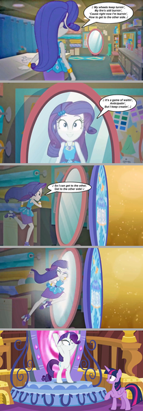 Size: 1145x3289 | Tagged: safe, artist:silverbuller, derpibooru import, edit, edited screencap, screencap, rarity, twilight sparkle, twilight sparkle (alicorn), alicorn, pony, unicorn, equestria girls, equestria girls series, the other side, bipedal, comic, epic fail, fail, floppy ears, image, magic mirror, mirror portal, png, screencap comic, singing, speech bubble