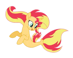 Size: 2755x2177 | Tagged: safe, artist:elementalalchemist03, derpibooru import, sunset shimmer, pony, seapony (g4), unicorn, my little pony: the movie, dorsal fin, female, fish tail, flowing mane, flowing tail, green eyes, horn, image, open mouth, png, seaponified, seapony sunset, simple background, smiling, solo, species swap, tail, transparent background