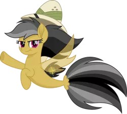 Size: 1280x1141 | Tagged: safe, artist:cloudyglow, derpibooru import, daring do, pegasus, pony, seapony (g4), my little pony: the movie, clothes, dorsal fin, female, fin wings, fish tail, flowing mane, flowing tail, gray mane, grin, hat, image, looking at you, pink eyes, png, seaponified, see-through, simple background, smiling, solo, species swap, tail, transparent background, wings