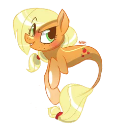 Size: 2358x2543 | Tagged: safe, artist:commander-booty-call, derpibooru import, applejack, earth pony, merpony, pony, seapony (g4), my little pony: the movie, blushing, female, fish tail, flowing tail, freckles, green eyes, image, open mouth, png, seaponified, seapony applejack, signature, simple background, smiling, solo, species swap, tail, transparent background, yellow mane