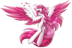 Size: 3000x2000 | Tagged: safe, artist:inspiredpixels, derpibooru import, oc, unofficial characters only, pegasus, pony, cherry blossoms, female, floppy ears, flower, flower blossom, flying, image, mare, png, rear view, simple background, solo, spread wings, transparent background, two toned wings, wings