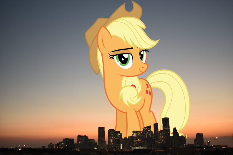 Size: 3000x2000 | Tagged: safe, artist:dashiesparkle, derpibooru import, applejack, earth pony, pony, female, giant pony, giant/macro earth pony, giantess, highrise ponies, houston, image, irl, macro, mare, mega applejack, mega giant, photo, png, ponies in real life, texas