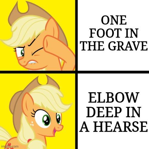 Size: 500x500 | Tagged: suggestive, derpibooru import, applejack, earth pony, hotline bling, image, imgur, jpeg, meme, pun, word play