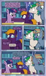 Size: 1920x3169 | Tagged: safe, artist:alexdti, derpibooru import, twilight sparkle, twilight sparkle (alicorn), oc, oc:marco, oc:purple creativity, oc:umberto, alicorn, pegasus, pony, unicorn, comic:quest for friendship, blushing, image, jpeg