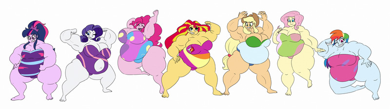 Size: 7560x2124 | Tagged: suggestive, artist:da-fuze, derpibooru import, applejack, fluttershy, pinkie pie, rainbow dash, rarity, sci-twi, sunset shimmer, twilight sparkle, human, equestria girls, absurd resolution, applebucking thighs, applefat, applejacked, belly, belly button, big belly, big breasts, blushing, breasts, busty applejack, busty fluttershy, busty mane six, busty pinkie pie, busty rainbow dash, busty rarity, busty sci-twi, busty sunset shimmer, busty twilight sparkle, clothes, commission, eyes closed, fat, fattershy, female, flexing, flutterthighs, fupa, glasses, grin, hand on hip, huge breasts, humane five, humane seven, humane six, image, jpeg, jumping, mane six, musclegut, muscles, muscleshy, muscular female, navel cutout, one eye closed, one-piece swimsuit, open mouth, open smile, pinkie pump, pinkie thighs, pudgy pie, rainblob dash, rainbuff dash, rarithighs, raritubby, ripped rarity, sci-twilard, simple background, slobset shimmer, smiling, sumo, sunset lifter, swimsuit, thighlight sparkle, thighs, thunder thighs, twilard sparkle, twilight muscle, wavy mouth, weight gain, white background, wink