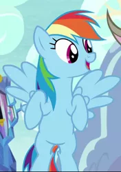 Size: 496x705 | Tagged: safe, derpibooru import, screencap, rainbow dash, pegasus, pony, what about discord?, cropped, flying, image, open mouth, png, smiling, solo