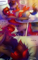 Size: 627x1000 | Tagged: suggestive, artist:limreiart, derpibooru import, oc, oc:crimson sky, oc:midnight shadow, unofficial characters only, pegasus, pony, unicorn, comic, image, kissing, png, transformation, transgender transformation
