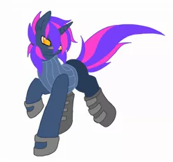 Size: 2133x2000 | Tagged: safe, artist:kurogetsuouji, derpibooru import, oc, oc:dusksworn catalyst, unofficial characters only, pony, unicorn, boots, clothes, gloves, horn, image, jpeg, male, shoes, solo, stallion, two toned mane, two toned tail, unicorn oc