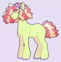 Size: 1280x1301 | Tagged: safe, artist:elf-hollow, derpibooru import, oc, oc:echo flower, earth pony, pony, female, image, jpeg, magical lesbian spawn, mare, offspring, parent:fluttershy, parent:tree hugger, parents:flutterhugger, purple background, simple background, solo