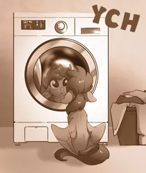 Size: 860x1021 | Tagged: safe, artist:28gooddays, derpibooru import, pegasus, pony, commission, floppy ears, image, monochrome, png, reflection, solo, washing machine, ych example, ych sketch, your character here