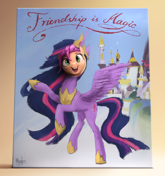 Size: 1600x1704 | Tagged: safe, artist:magfen, derpibooru import, princess twilight 2.0, sunny starscout, twilight sparkle, twilight sparkle (alicorn), alicorn, pony, the last problem, canterlot, cute, cutout, female, g4 to g5, g5, image, mare, older, older twilight, open mouth, png, smiling, standee, sunnybetes