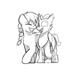 Size: 1280x1280 | Tagged: safe, artist:captainhoers, derpibooru import, oc, oc:stormwing breeze, oc:tectus ignis, changeling, pegasus, pony, black and white, female, grayscale, hug, image, interspecies, lesbian, mare, monochrome, not sunny starscout, png, shipping, sketch, winghug, wings