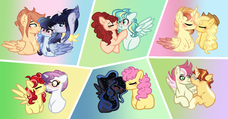 Size: 1217x637 | Tagged: safe, artist:xxcheerupxxx, derpibooru import, li'l cheese, oc, oc:afterglow warrior, oc:cj, oc:cloud blaze, oc:eclipsaris, oc:fruity sunrise, oc:mafisicant beauty, oc:raspberry pie, oc:smiley, oc:solariar moonshine, oc:summer spirit, oc:sunshine glimmer, oc:tiny chance, alicorn, pony, the last problem, alicorn oc, ascot, base used, blushing, ethereal mane, freckles, glasses, horn, image, kissing, oc x oc, offspring, offspring shipping, parent:applejack, parent:big macintosh, parent:caramel, parent:cheese sandwich, parent:flash sentry, parent:fluttershy, parent:king sombra, parent:pinkie pie, parent:princess luna, parent:rainbow dash, parent:rarity, parent:sky stinger, parent:soarin', parent:starlight glimmer, parent:sunburst, parent:thunderlane, parent:twilight sparkle, parent:vapor trail, parents:carajack, parents:cheesepie, parents:flashlight, parents:fluttermac, parents:lumbra, parents:rarilane, parents:soarindash, parents:starburst, parents:vaporsky, png, scar, shipping, starry mane, wings