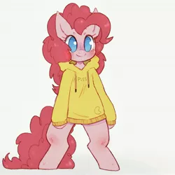 Size: 4096x4096 | Tagged: safe, artist:mclovin, derpibooru import, pinkie pie, anthro, earth pony, pony, blushing, clothes, hoodie, image, jpeg, pac-man, solo