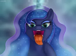 Size: 4600x3448 | Tagged: safe, artist:emu34b, derpibooru import, princess luna, alicorn, pony, absurd resolution, drool, female, image, magic, mare, maw, mawshot, missing accessory, open mouth, png, solo, tongue out, uvula, vector