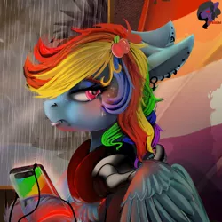 Size: 1024x1024 | Tagged: safe, artist:brainiac, derpibooru import, rainbow dash, pegasus, pony, digital painting, female, image, implied appledash, implied lesbian, implied shipping, lesbian, link in description, mare, piercing, png, redraw, solo, timelapse, updated