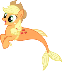 Size: 952x1079 | Tagged: safe, artist:saphirabjarskular, derpibooru import, applejack, earth pony, merpony, pony, seapony (g4), applejack's hat, cowboy hat, dorsal fin, female, fins, fish tail, flowing tail, green eyes, hat, image, open mouth, open smile, png, seaponified, seapony applejack, simple background, smiling, solo, species swap, tail, transparent background, yellow mane