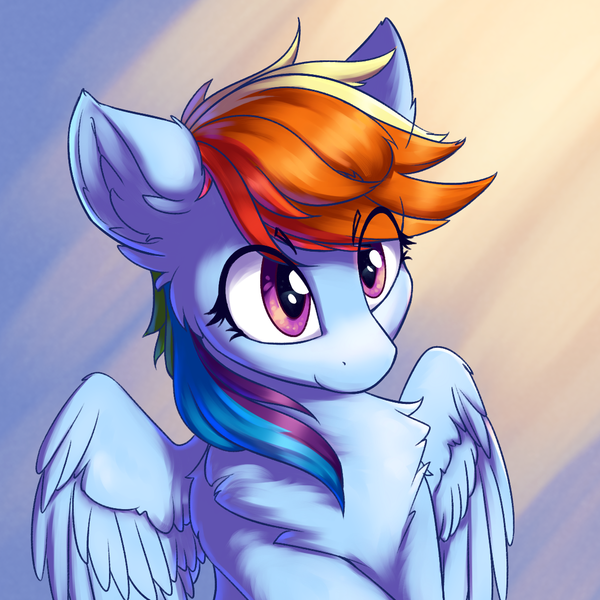 Size: 1123x1123 | Tagged: safe, artist:ravistdash, derpibooru import, rainbow dash, pegasus, avatar, chest fluff, ear fluff, fluffy, image, png, simple background, sitting, smiling, solo