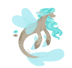 Size: 1024x963 | Tagged: safe, artist:cyanreef, derpibooru import, oc, unofficial characters only, seapony (g4), blue mane, eyelashes, fins, fin wings, fish tail, flowing mane, flowing tail, image, png, simple background, smiling, solo, tail, teeth, transparent background, wings