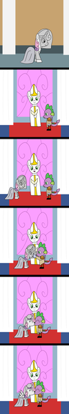 Size: 800x4800 | Tagged: safe, artist:platinumdrop, derpibooru import, spike, sweetie belle, alicorn, dragon, unicorn, alicornified, bishop, clothes, dress, image, png, race swap, request, sweetiecorn, transformation, uniform, wedding dress