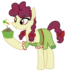 Size: 2631x2854 | Tagged: safe, artist:three uncle, derpibooru import, hilly hooffield, earth pony, pony, the hooffields and mccolts, background pony, bow, clothes, female, hair bow, hooffield family, image, mare, pigtails, png, pose, simple background, solo, transparent background, vector
