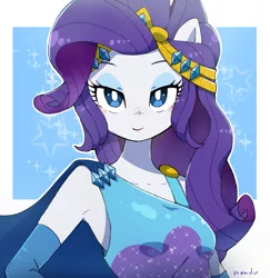 Size: 2193x2260 | Tagged: safe, artist:nendo, derpibooru import, rarity, equestria girls, equestria girls series, forgotten friendship, bust, cape, clothes, cute, female, high res, image, looking at you, png, raribetes, solo, stars, super ponied up