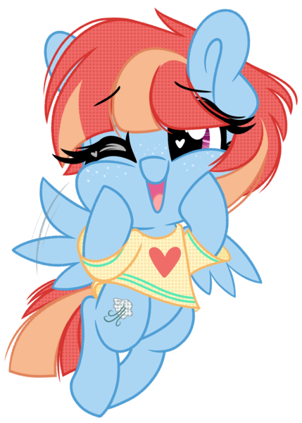 Size: 1534x2145 | Tagged: safe, artist:emberslament, derpibooru import, windy whistles, pegasus, pony, chibi, clothes, cute, female, freckles, heart eyes, image, one eye closed, png, request, shirt, short mane, short tail, simple background, solo, squishy cheeks, transparent background, wing flap, wingding eyes, wink