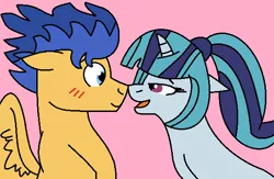 Size: 580x379 | Tagged: safe, artist:jadethepegasus, derpibooru import, flash sentry, sonata dusk, blushing, female, image, male, png, shipping, straight