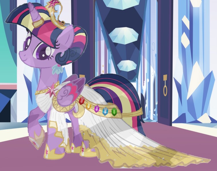 Size: 1157x914 | Tagged: safe, artist:duchesspheonixglow, derpibooru import, twilight sparkle, twilight sparkle (alicorn), alicorn, crystal pony, pony, clothes, crystallized, dress, element of magic, image, jpeg, solo