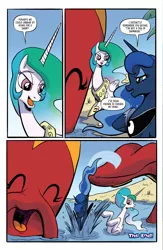 Size: 1988x3056 | Tagged: safe, artist:akeemroberts, derpibooru import, idw, princess celestia, princess luna, alicorn, kraken, pony, spoiler:comic, spoiler:comic98, beach, image, jpeg, season 10, splash, water