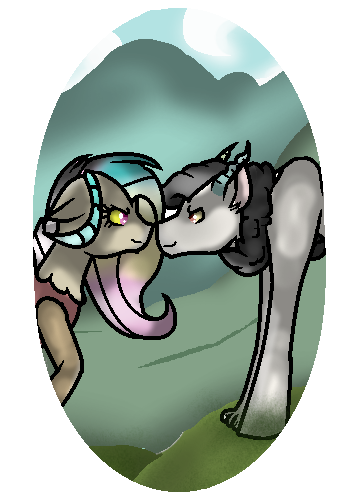 Size: 350x496 | Tagged: safe, artist:aonairfaol, derpibooru import, oc, oc:harmony, oc:illusion, draconequus, draconequus oc, image, looking at each other, png, simple background, transparent background