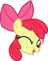 Size: 5000x6367 | Tagged: safe, artist:dropple-rd, derpibooru import, apple bloom, earth pony, pony, absurd resolution, apple bloom's bow, bow, face, female, filly, hair bow, head, head only, image, looking at you, one eye closed, open mouth, open smile, png, simple background, smiling, solo, transparent background, wink, winking at you