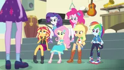 Size: 3410x1920 | Tagged: safe, derpibooru import, screencap, applejack, fluttershy, pinkie pie, rainbow dash, rarity, sci-twi, sunset shimmer, twilight sparkle, equestria girls, equestria girls series, overpowered (equestria girls), belt, boots, clothes, cowboy boots, cutie mark, cutie mark on clothes, denim skirt, female, geode of empathy, geode of fauna, geode of shielding, geode of sugar bombs, geode of super speed, geode of super strength, hairpin, high heels, high res, hoodie, humane five, humane seven, humane six, image, jewelry, jpeg, magical geodes, necklace, rarity peplum dress, sandals, shoes, skirt, smiling, sneakers, tanktop