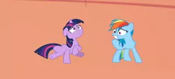 Size: 1416x647 | Tagged: safe, artist:benpictures1, derpibooru import, rainbow dash, twilight sparkle, pegasus, pony, unicorn, cute, duo, duo female, ears, female, floppy ears, gritted teeth, image, mare, png, scared, shrunken ponies, shrunken pupils, unicorn twilight