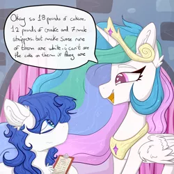 Size: 4000x4000 | Tagged: safe, artist:tizhonolulu, derpibooru import, princess celestia, alicorn, earth pony, pony, comic:master chief and luna hanging out, crown, dialogue, female, image, implied drug use, jewelry, looking at each other, male, mare, meme, misspelling, notepad, png, redraw, regalia, speech bubble, stallion, text