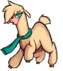 Size: 2394x2697 | Tagged: safe, artist:hitsuji, derpibooru import, oc, oc:shio (hitsuji), unofficial characters only, alpaca, them's fightin' herds, clothes, cloven hooves, community related, image, looking at you, one eye covered, png, scarf, simple background, solo, transparent background