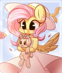 Size: 1624x1888 | Tagged: safe, artist:sakukitty, derpibooru import, fluttershy, anthro, blushing, clothes, cute, dress, ear piercing, earring, female, floral head wreath, flower, hat, image, jewelry, jpeg, piercing, puppy, shoulderless, shyabetes, solo, strapless