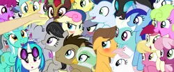Size: 4785x1981 | Tagged: safe, artist:badumsquish, derpibooru import, berry punch, berryshine, blossomforth, blues, bon bon, breezette, caramel, carrot top, cheerilee, cinder glow, daisy, derpy hooves, doctor whooves, fleetfoot, flower wishes, golden harvest, greta, kevin (changeling), lightning bolt, lily, lily valley, limestone pie, lyra heartstrings, noteworthy, nurse redheart, octavia melody, roseluck, rumble, soarin', summer flare, sunshower raindrops, sweetie drops, time turner, vinyl scratch, white lightning, breezie, changeling, earth pony, gryphon, human, kirin, pegasus, pony, unicorn, :o, background pony, blushing, derpibooru exclusive, donny swineclops, eyes on the prize, female, floppy ears, flower trio, flying, frown, hand, happy, hat, image, irrational exuberance, loads and loads of characters, looking back, male, mare, milestone, mushroom hat, nurse hat, offscreen character, one eye closed, open mouth, petting, png, pronking, puckered lips, show accurate, shy, smiling, stallion, sunglasses, tsundere, want, wink