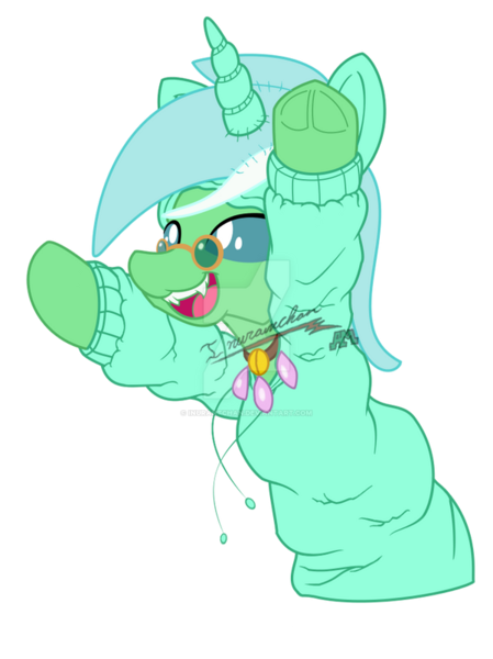 Size: 600x802 | Tagged: safe, artist:inurantchan, derpibooru import, free love (changedling), lyra heartstrings, changedling, changeling, pony, background pony, clothes, cosplay, costume, cute, hoodie, image, png, rawr